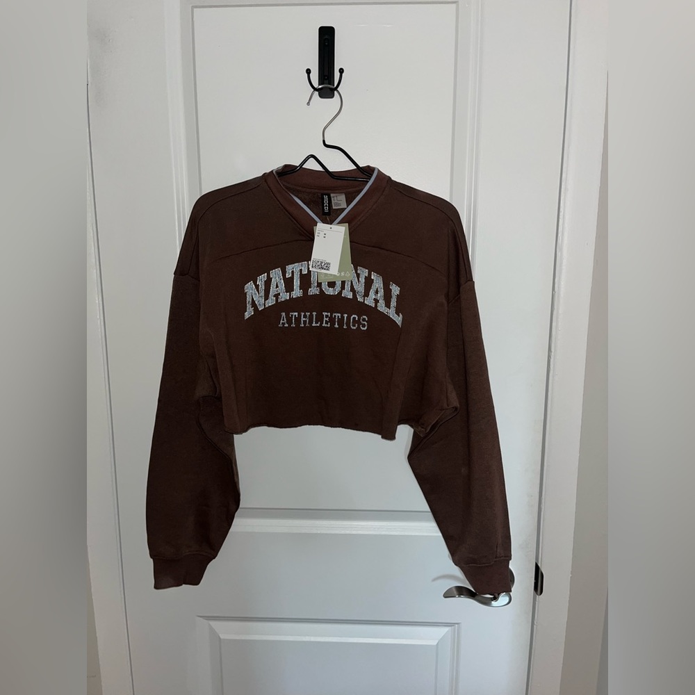 H&M Cropped Brown Crewneck
